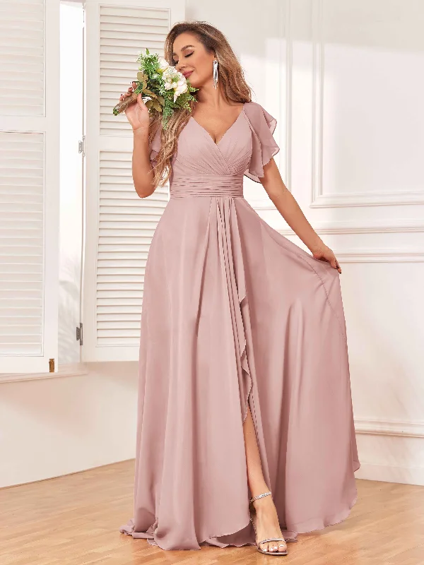 Zoe Cute Ruffles Sleeves Chiffon Bridesmaid Dresses