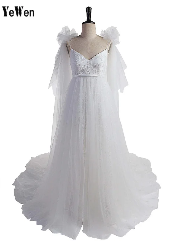 Shoulder Ruffles Flower Long Maternity Wedding Gown Photo Shoot Dress