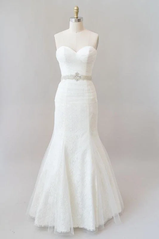 Awesome Ruffle Strapless Lace Sheath Wedding Dress