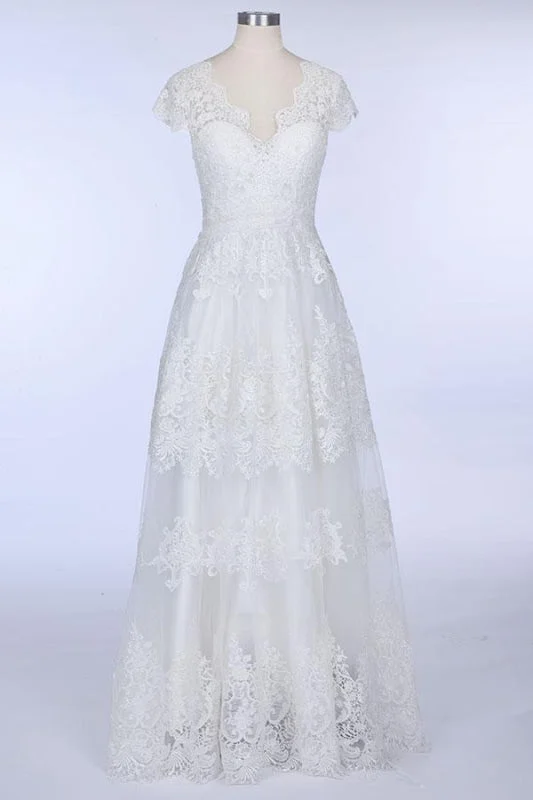 Best Cap Sleeve V-neck Sweep Train Wedding Dress