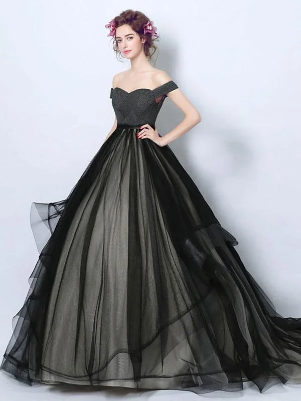 Gothic Loyal Wedding Dresses Princess Silhouette Sleeveless Pleated Tulle Court Train Bridal Gown