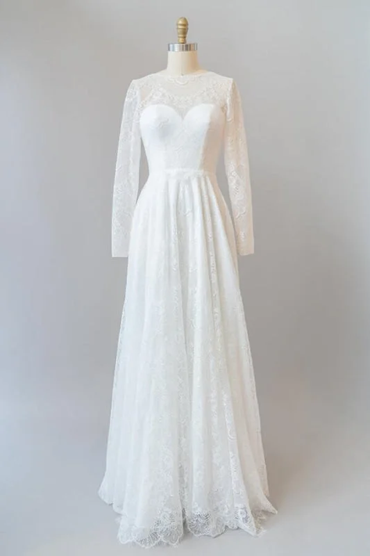 Illusion Long Sleeve Lace A-line Wedding Dress