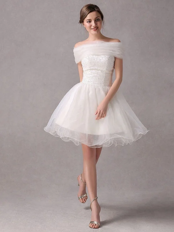 Short Ivorystrapless A-Line Beading Wedding Dress For Bride Exclusive