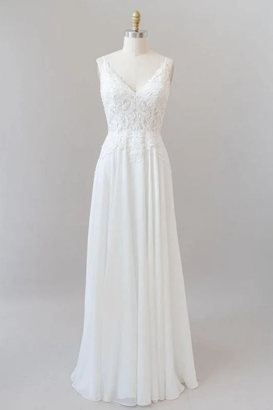 Spaghetti Strap Appliques Chiffon Wedding Dress