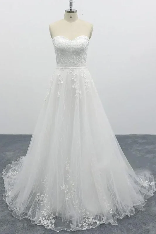 Strapless Tulle Chapel Train A-line Wedding Dress